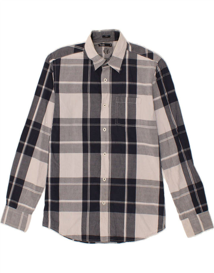 JULES Mens Fitted Shirt Small Grey Check Cotton Vintage Jules and Second-Hand Jules from Messina Hembry 