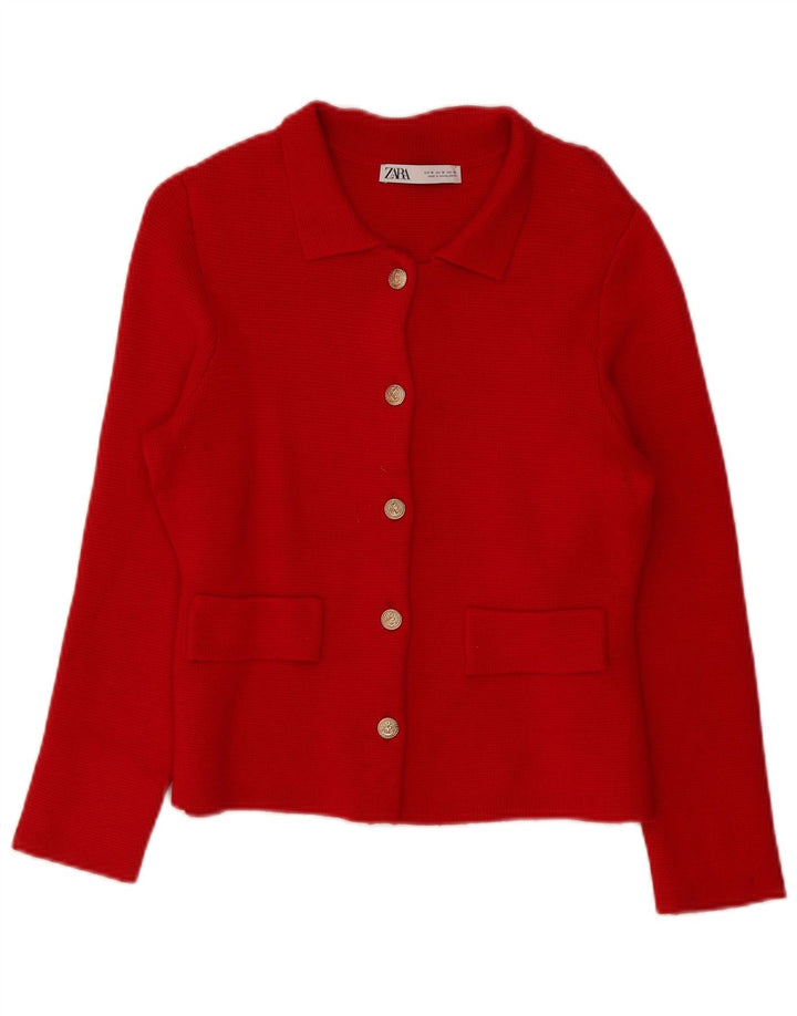 Zara Dame Cardigan Sweater UK 14 Medium Red Viscose