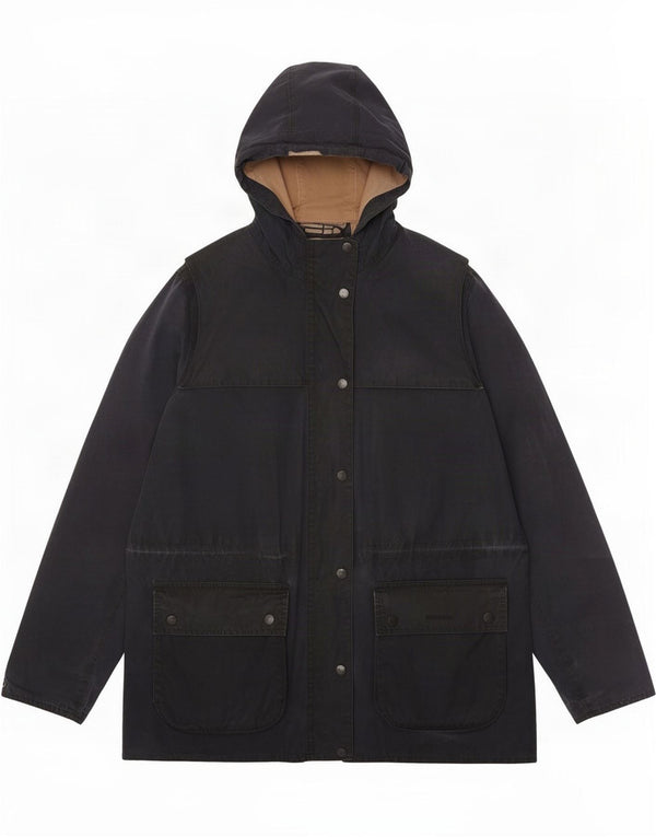 Barbour Dame Hættejakke i voksbehandlet bomuld UK 12 medium Navy Blue