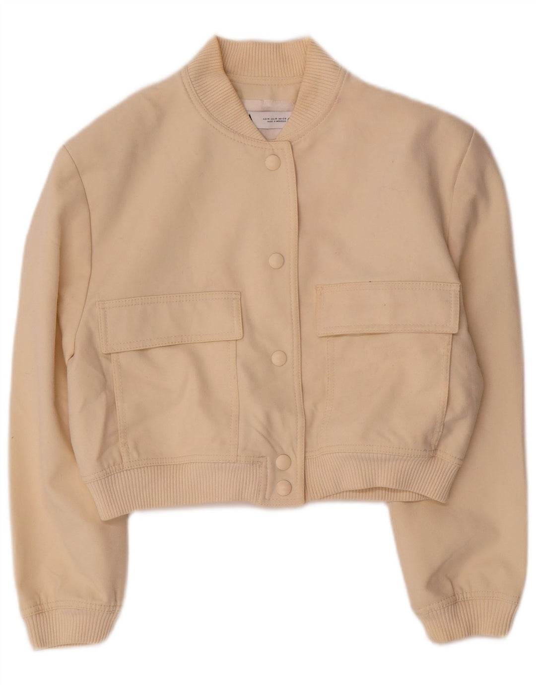 Zara Womens Crop Bomber Jacket UK 14 Medium Beige Viscose