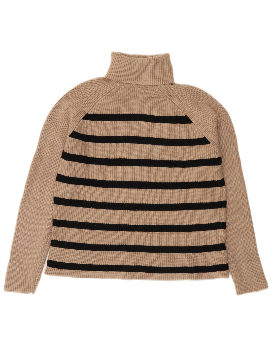 Marks & Spencer Dame Rullehals Sweater UK 12 Medium Beige Stribet