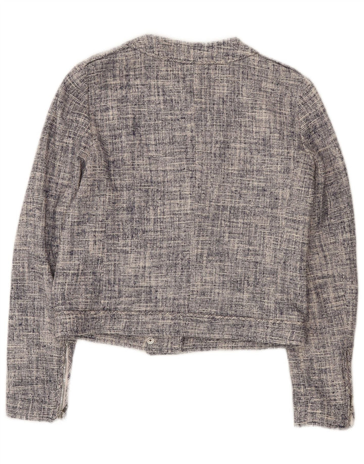 Massimo Dutti Dame Crop Blazerjakke med fuld lynlås EU 36 XS marineblå bomuld