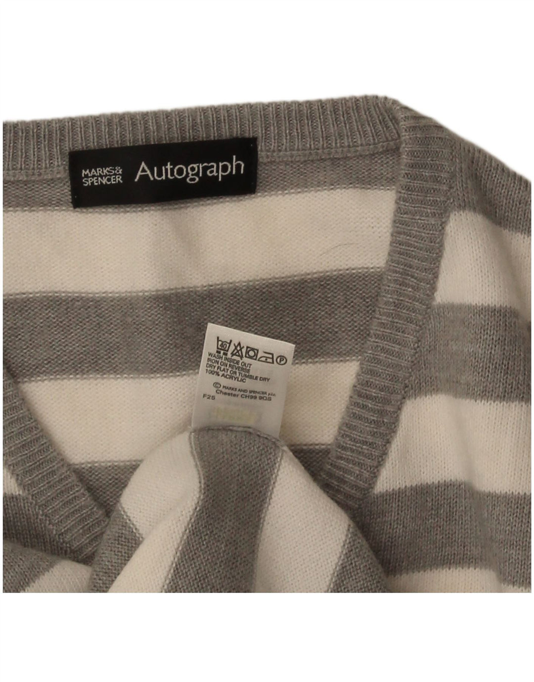 Marks & Spencer Herre Autograph V-hals trøjetrøje Medium Grå Stribet