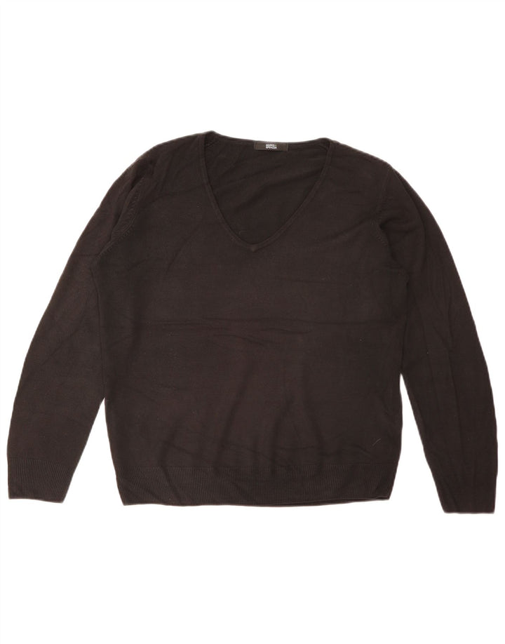 Marks & Spencer Dame V-hals sweater UK 12 Medium Sort Akryl