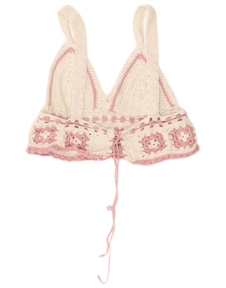 Vintage hæklet Crop Top til kvinder XS Off White Bohemian