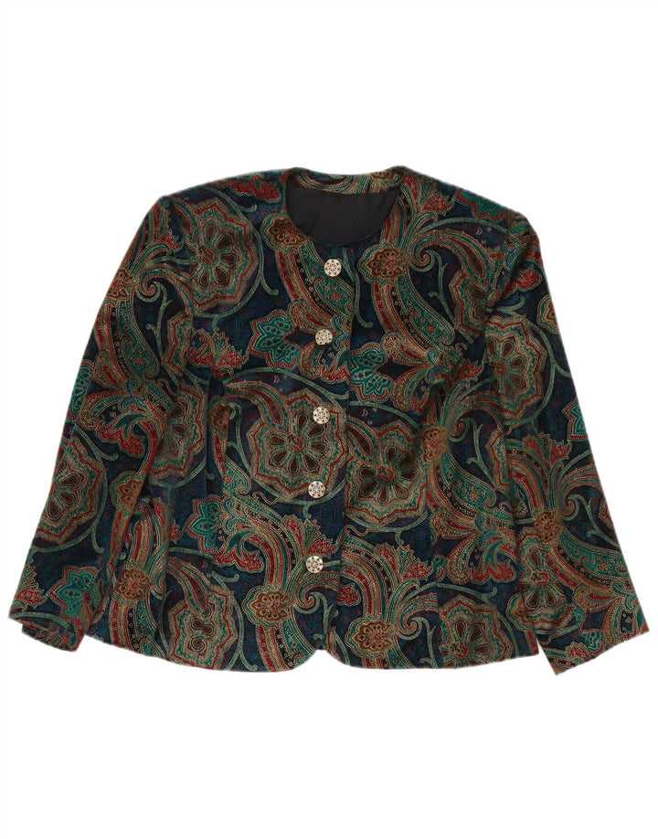 Vintage dame 3/4-ærmet blazerjakke UK 14 Medium Flerfarvet Paisley