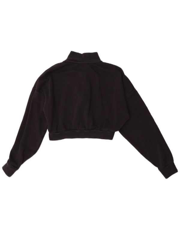 Nike Dame Oversized Crop Zip Neck Sweatshirt Jumper UK 6 XS Sort Bomuld