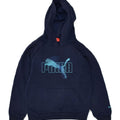 PUMA Girls Graphic Hoodie Jumper 7-8 Years Small Navy Blue Cotton | Vintage Puma | Thrift | Second-Hand Puma | Used Clothing | Messina Hembry 