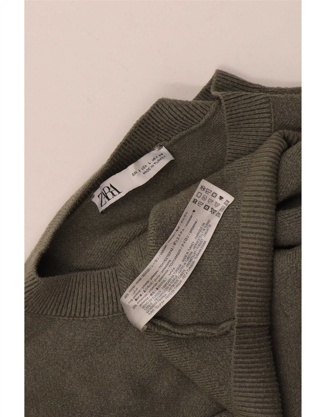 Zara Womens Oversized Button Neck Jumper Sweater UK 16 Large Khaki Viscose