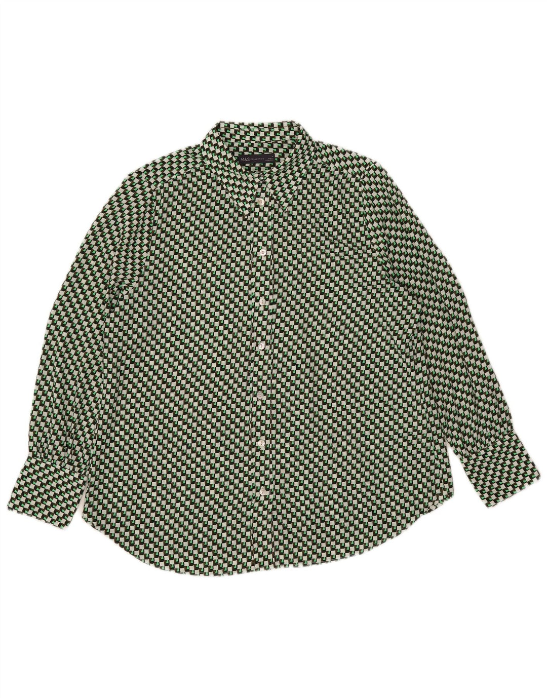 Marks & Spencer Dame Oversized skjortebluse UK 14 Stor Grøn Geometrisk