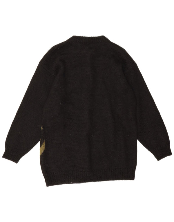 Vintage Dame Jumper Sweater UK 16 Large Black Floral Acryl