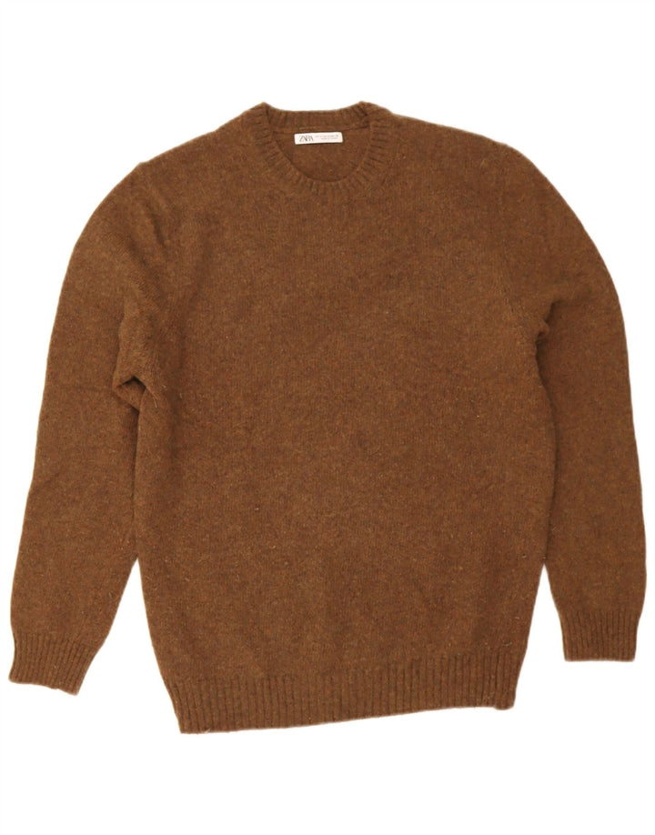 Zara Herre sweater med rund hals, medium brun uld