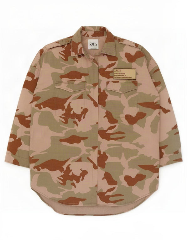 Zara Militærskjorte i overstørrelse til kvinder UK 10 Lille flerfarvet Camouflage