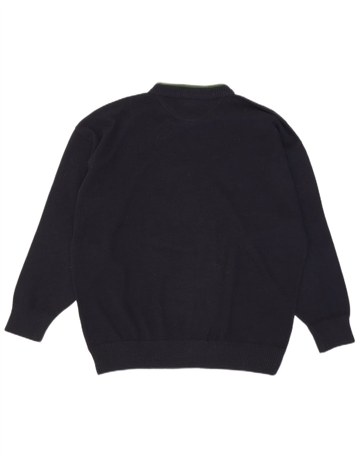 Alexander's Herre grafisk rund hals sweater 2XL marineblå uld