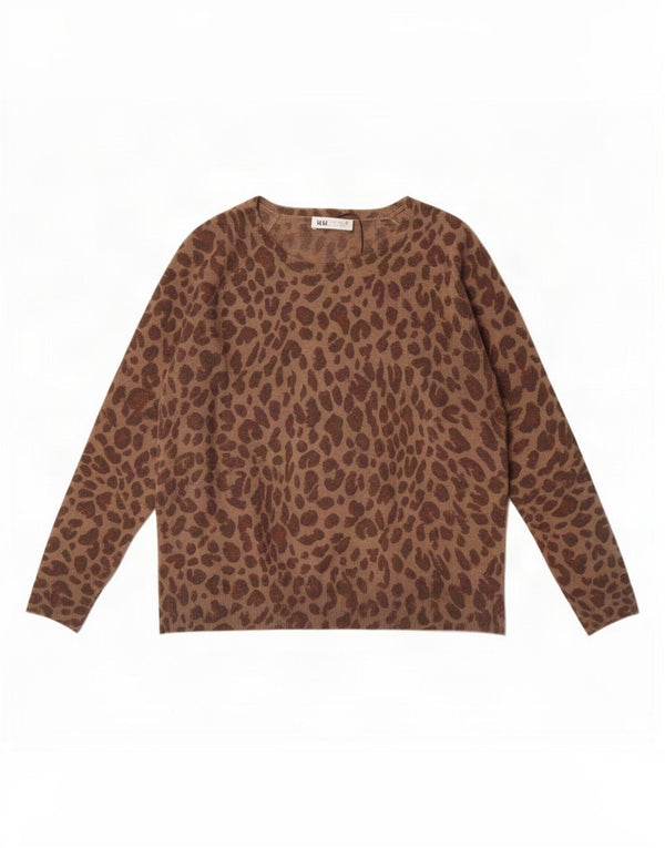 Zara Dame Boat Neck Jumper Sweater UK 14 Large Brown Animal Print Viscose