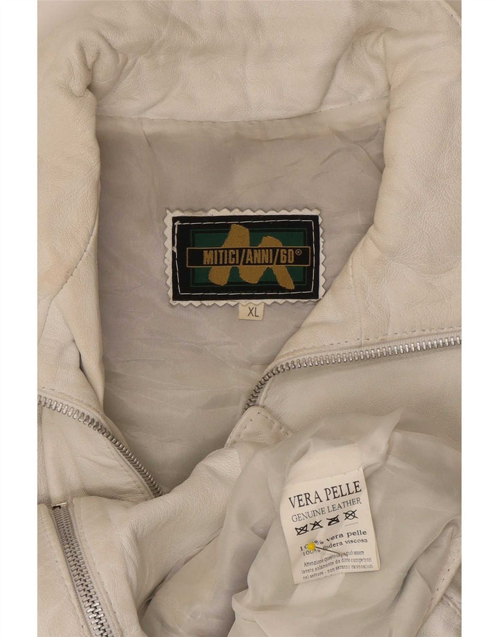 Mitici Anni Dame Læder Biker Jacket UK 18 XL Hvid