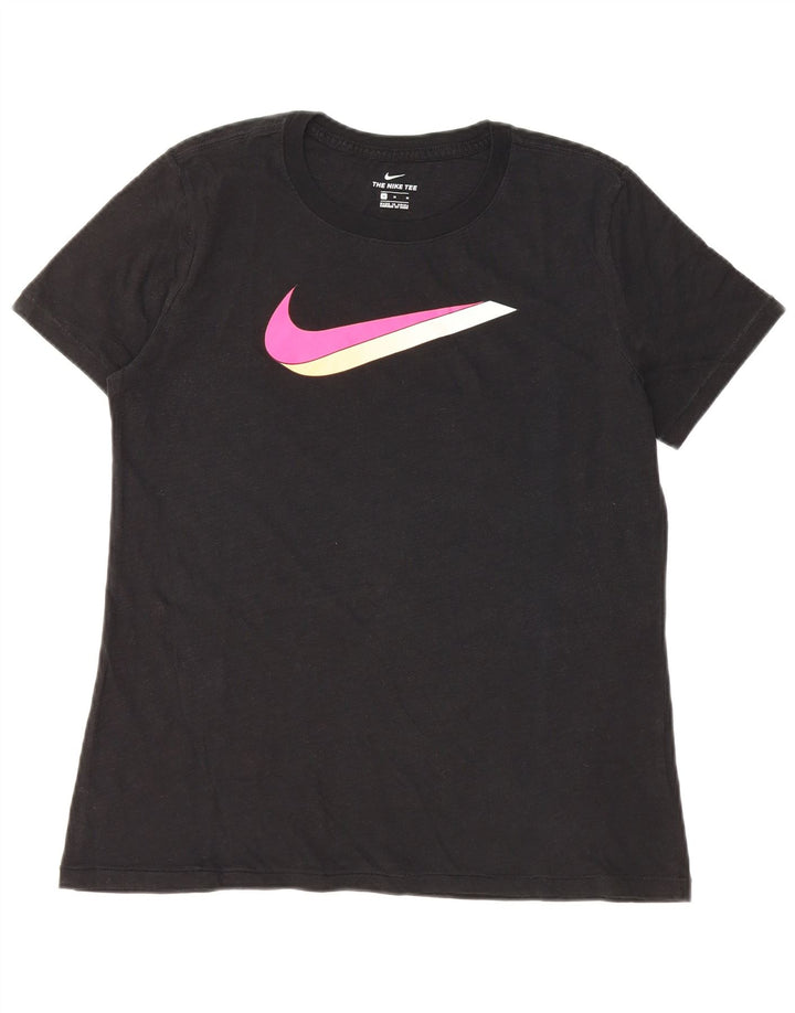 Nike grafisk T-shirt top til kvinder UK 14 Medium Sort