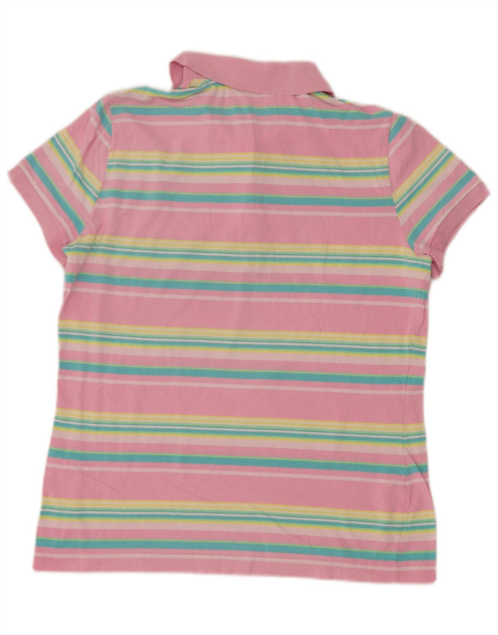 Lacoste Dame Polo Shirt Størrelse 44 Stor Pink Stribet Bomuld