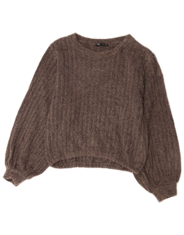 Zara Womens Crop Boat Neck Jumper Sweater UK 14 Medium Grey Polyester