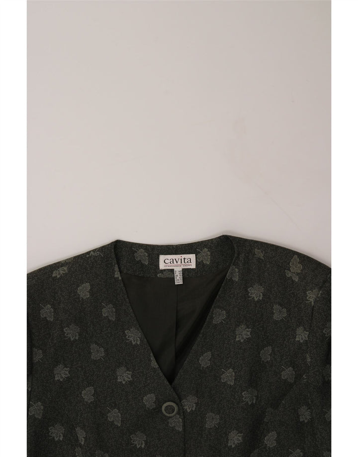 CAVITA Womens 3 Button Blazer Jacket UK 14 Large  Grey Floral Viscose Vintage CAVITA and Second-Hand CAVITA from Messina Hembry 