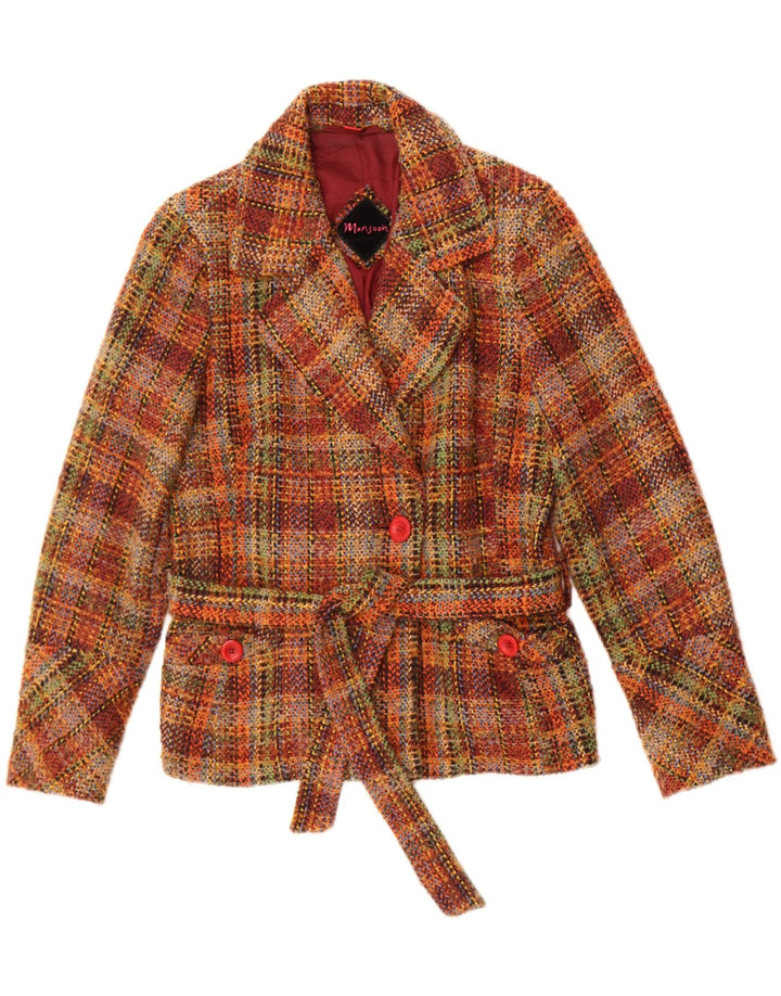 Monsoon Dame 1 Knap Blazer Jakke UK 12 Medium Brun Ternet Uld