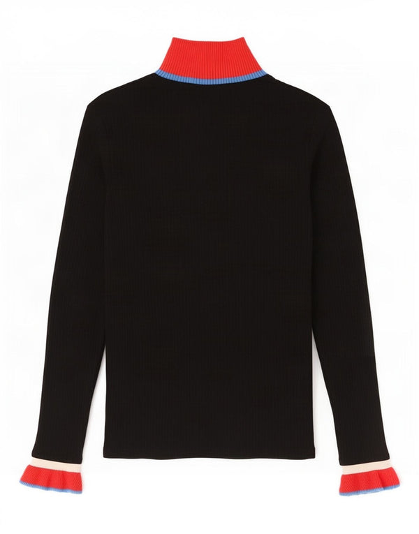 Zara Dame Top Langærmet UK 12 Medium Sort Colourblock Viscose