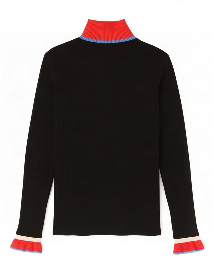 Zara Dame Top Langærmet UK 12 Medium Sort Colourblock Viscose