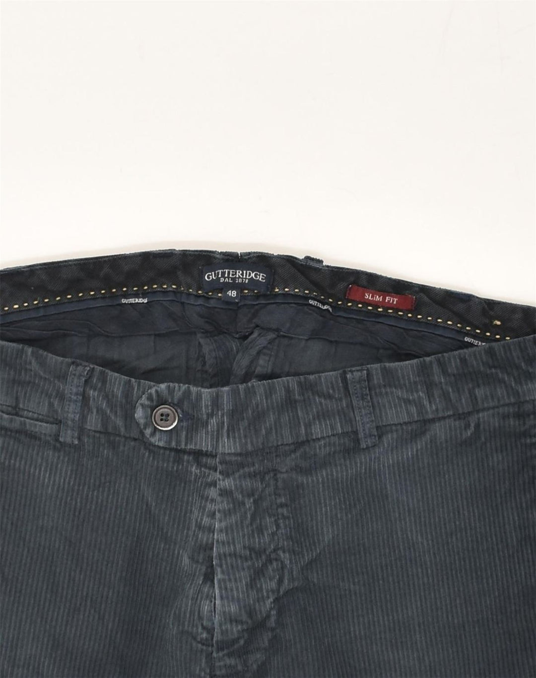 GUTTERIDGE Herre Slim Fit Corduroy Bukser IT 48 Medium W32 L30 Marineblå