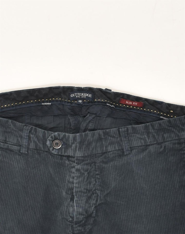 GUTTERIDGE Herre Slim Fit Corduroy Bukser IT 48 Medium W32 L30 Marineblå