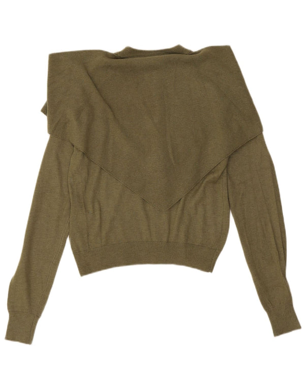 Zara Womens Crop Cardigan Sweater UK 10 Small Khaki Polyamide