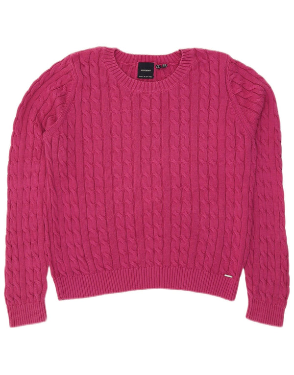 Superdry Dame Boat Neck Jumper Sweater UK 16 Large Pink Bomuld