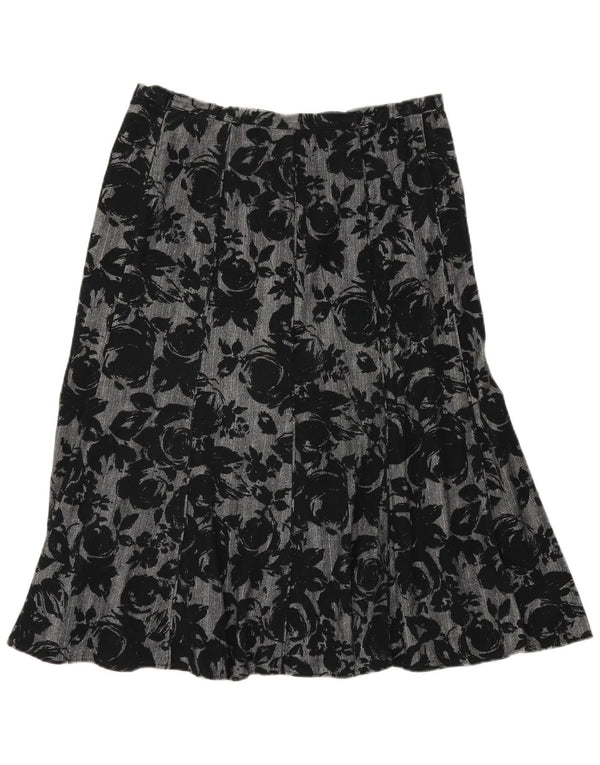 Marks & Spencer Dame A-Line nederdel UK 14 Large W32 Black Floral Bomuld