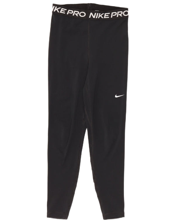 Nike Womens Dri Fit Crop Graphic Leggings UK 8 Small Black Polyester