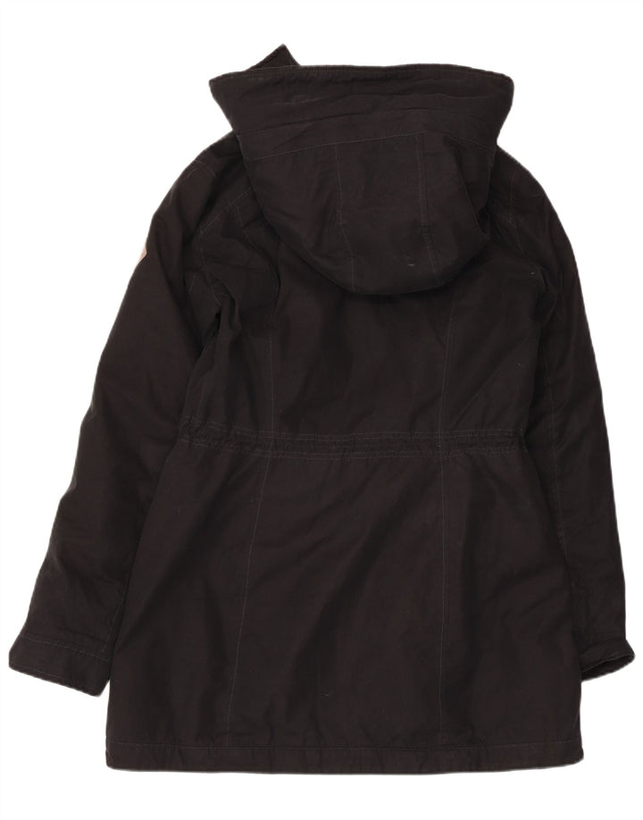 HOLLISTER Parkajakke med hætte til kvinder UK 14 Medium Sort Polyester