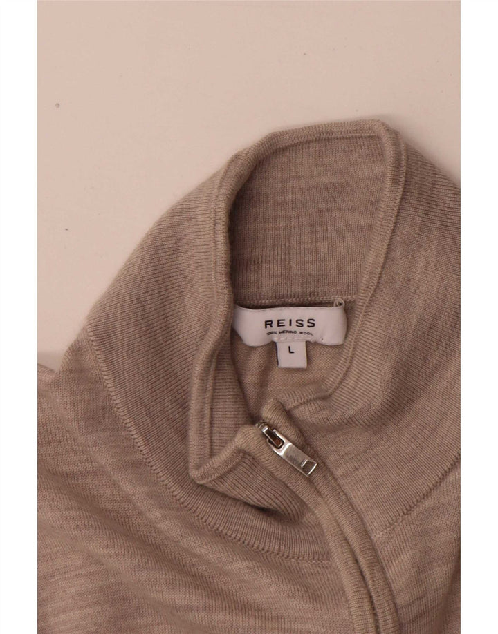 Reiss Herre Zip Neck Jumper Sweater Large Grey Flecked Wool