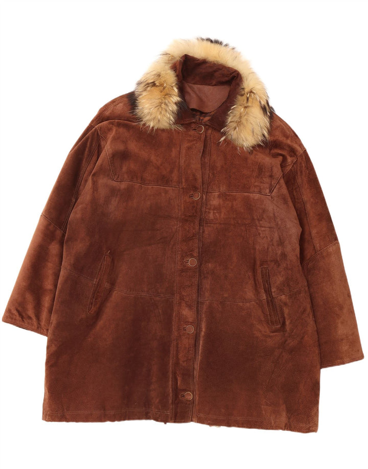 MICHEL Dame Oversized Ruskind Windbreaker Frakke IT 48 XL Brun