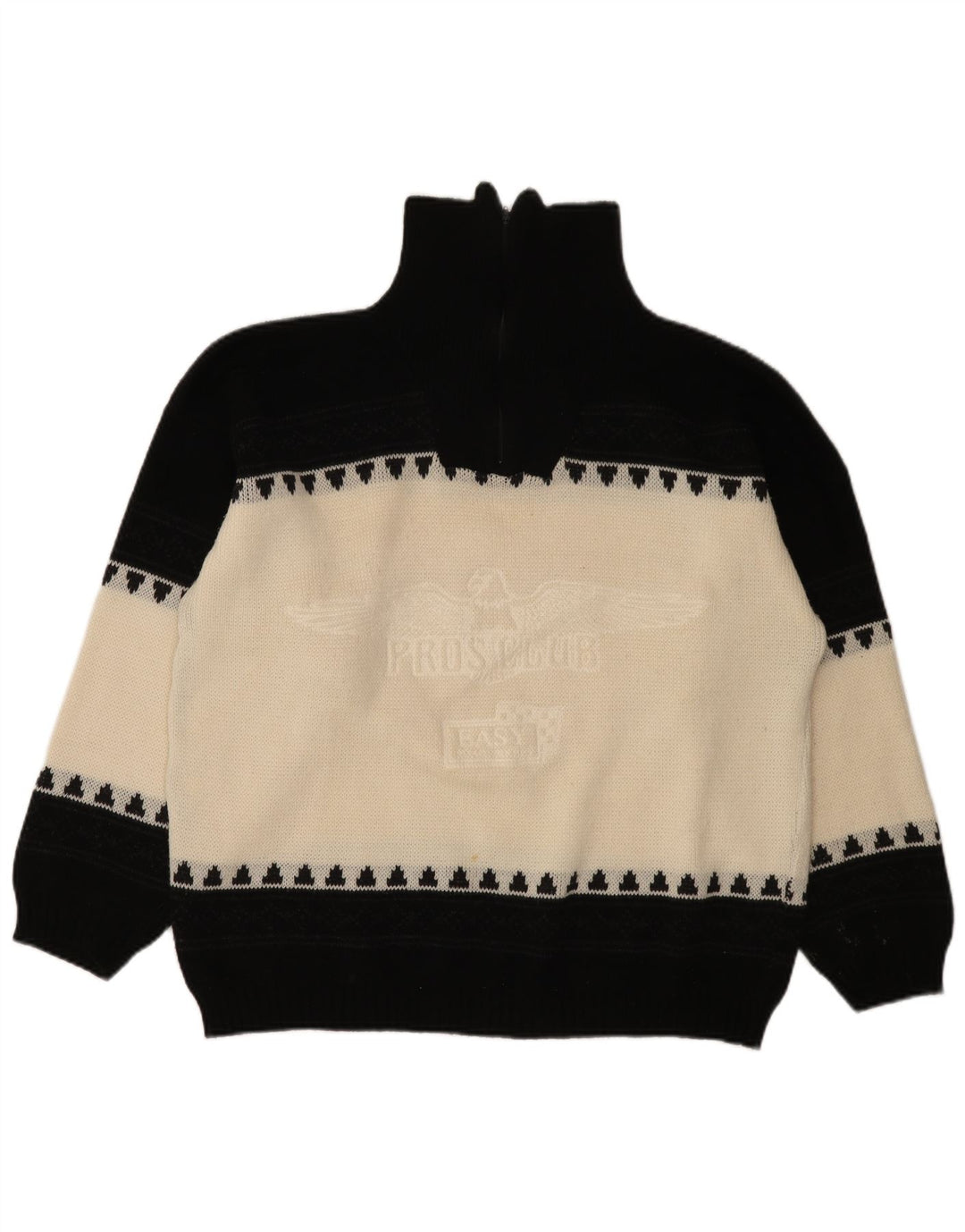 Vintage Herre grafisk lynlås-hals sweater stor sort farveblok