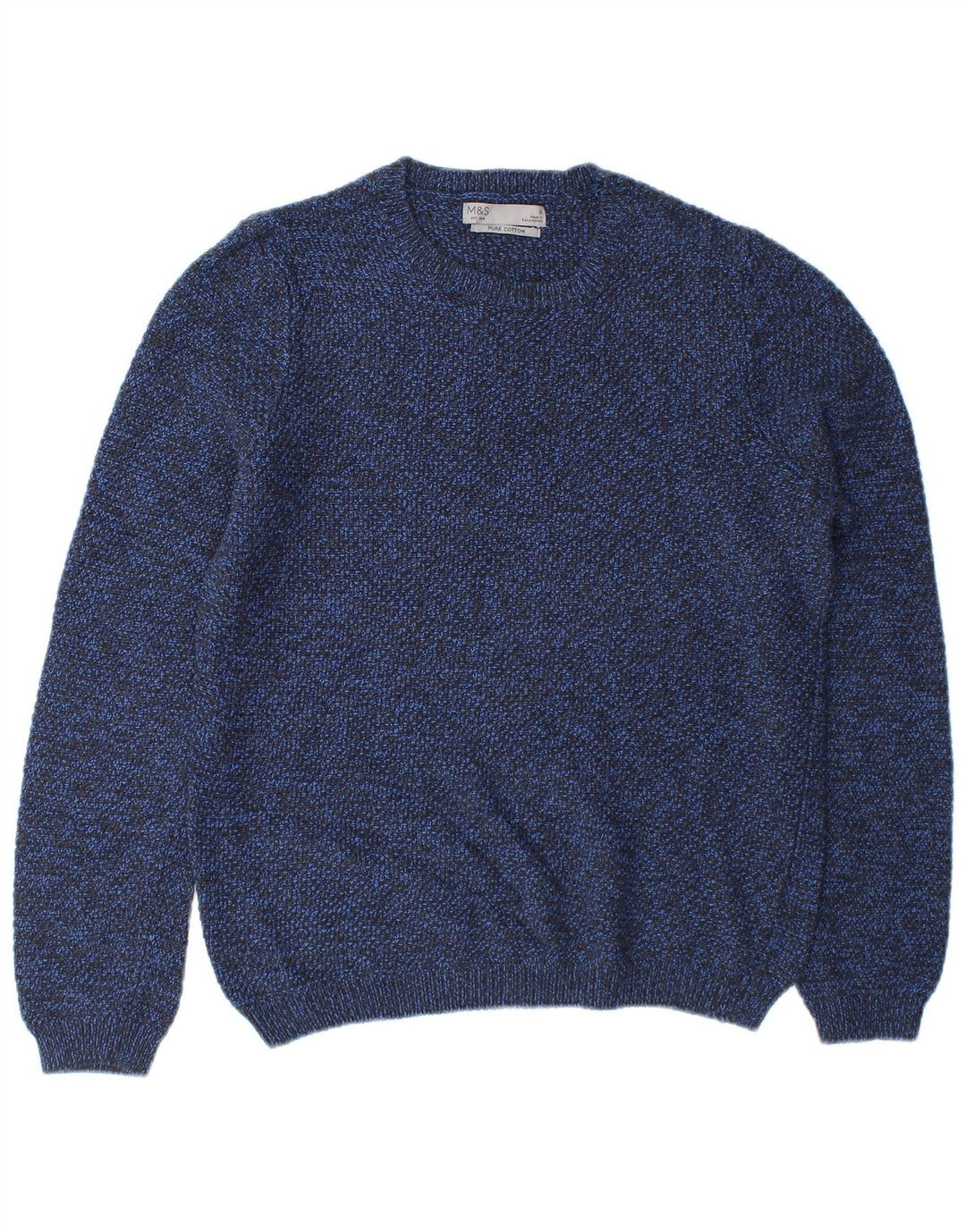 Marks & Spencer Herre sweater med rund hals, lille blå flækket bomuld