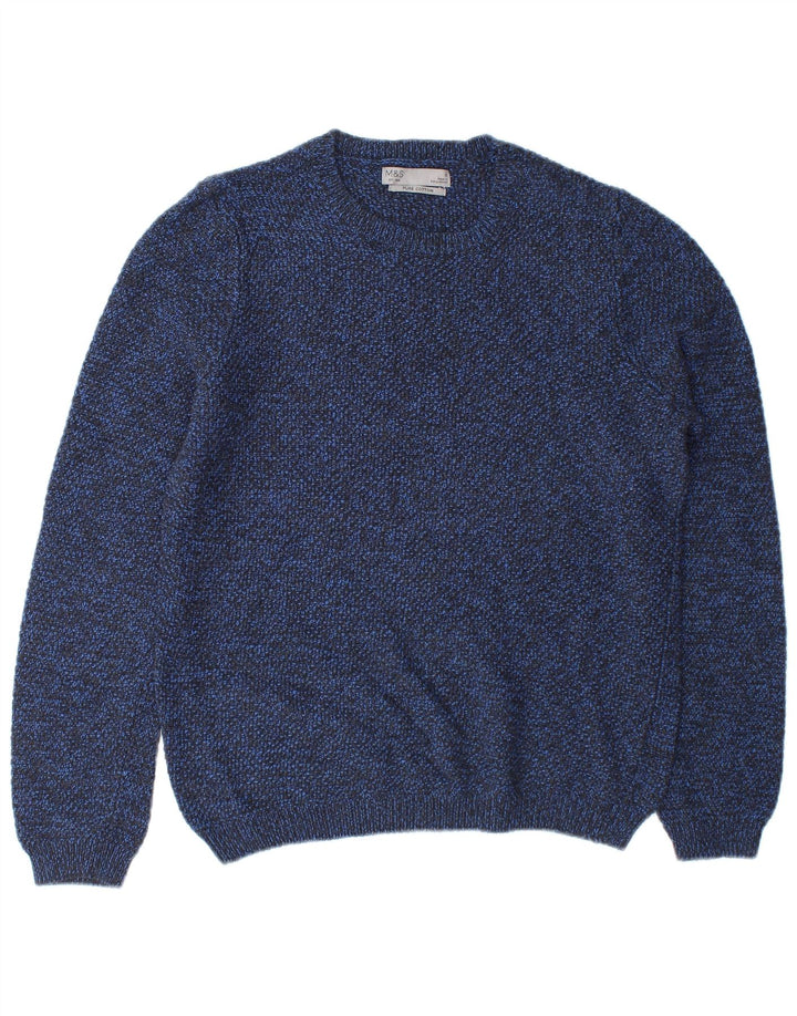 Marks & Spencer Herre sweater med rund hals, lille blå flækket bomuld