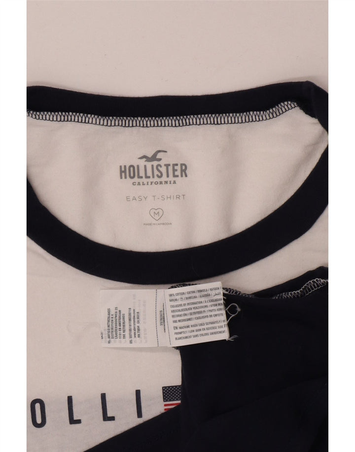 Hollister Kvinders Crop Grafisk T-Shirt Top Medium Navy Blue Colourblock
