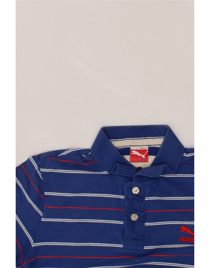 PUMA Mens Polo Shirt Medium Navy Blue Striped Cotton Vintage Puma and Second-Hand Puma from Messina Hembry 