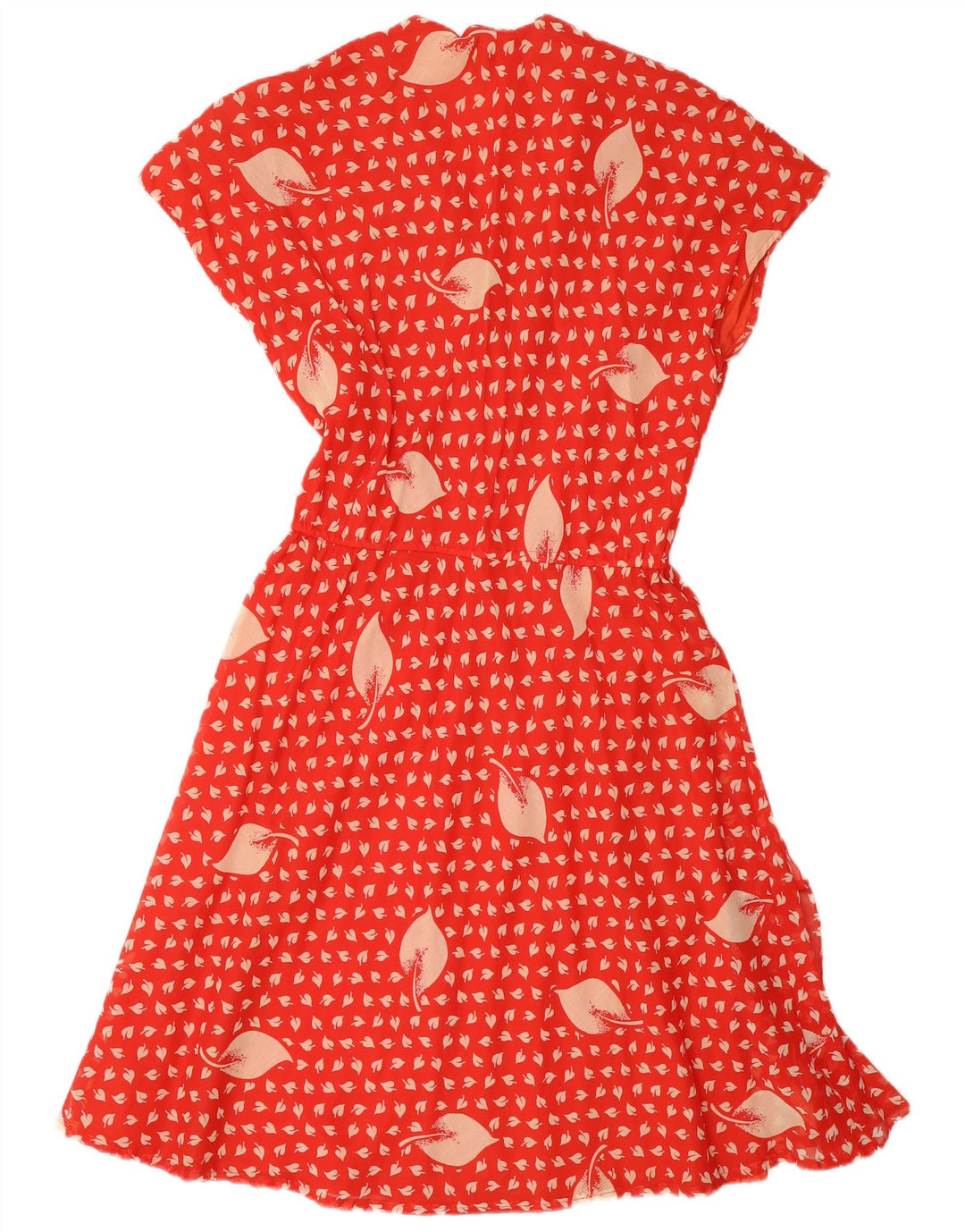 Vintage Dame Flæse Front A-Line Kjole ITB 44 Medium Red Floral Retro