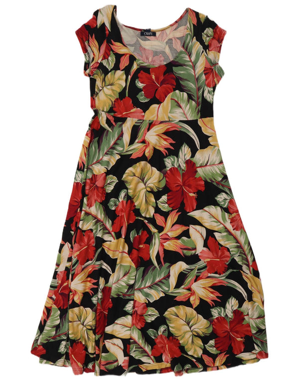 Chaps Kvinders Petite A-Line Kjole UK 18 XL Sort Blomsterbomuld