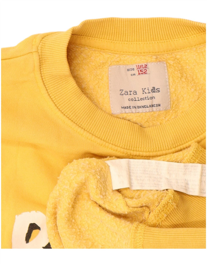 Zara Boys Grafisk Sweatshirt Jumper 11-12 år Gul Bomuld