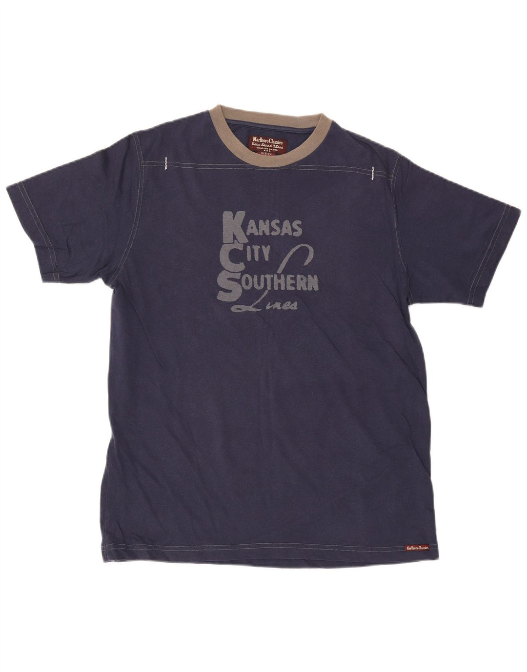 Marlboro Classics Herre grafisk T-shirt Top Medium Navyblå Bomuld