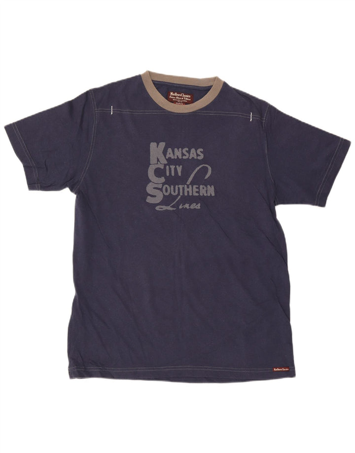 Marlboro Classics Herre grafisk T-shirt Top Medium Navyblå Bomuld
