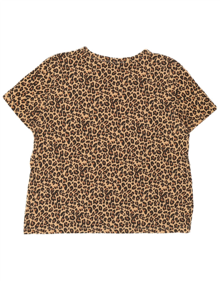 ZARA Dame Crop Grafisk T-Shirt Top UK 16 Stort Beige Animal Print