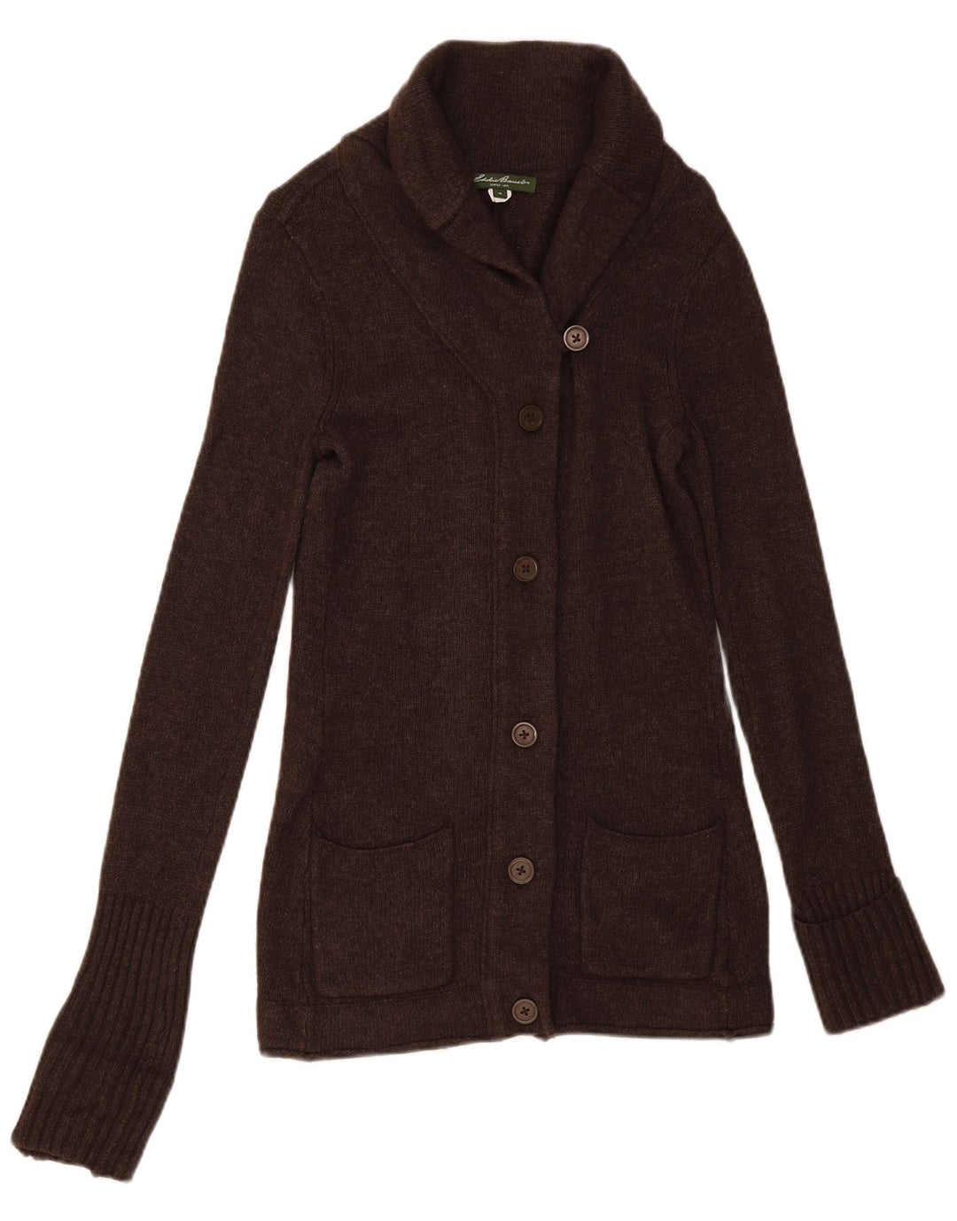 Eddie Bauer Dame Cardigan Sweater UK 12 Medium Brown Angora