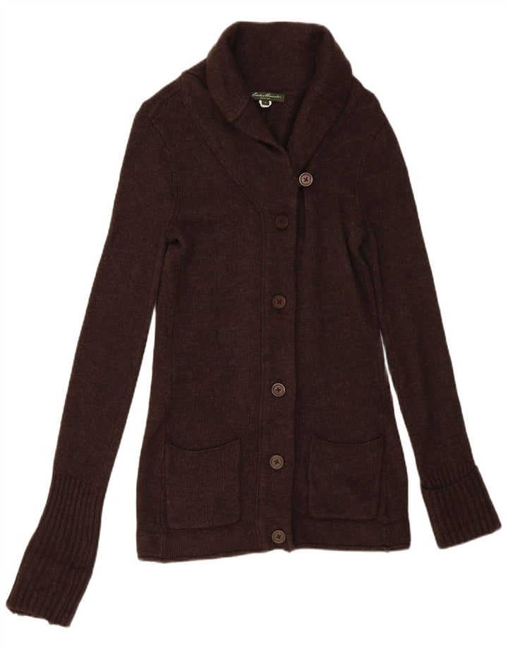 Eddie Bauer Dame Cardigan Sweater UK 12 Medium Brown Angora