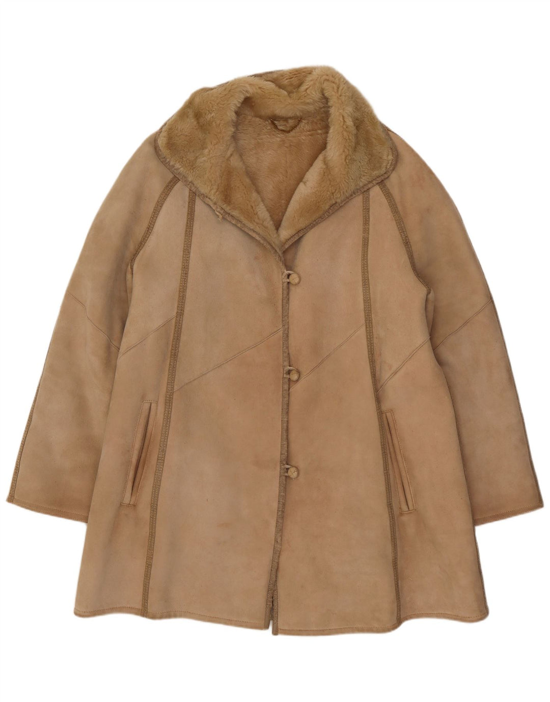 VINTAGE Dame Shearling Coat IT 46 Stor Beige Shearling